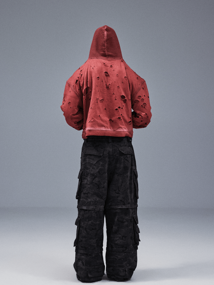 Distressed with Punch Holes Vintage Wizard Hat Short and Wide Hoodie - PSYLOS 1, Distressed with Punch Holes Vintage Wizard Hat Short and Wide Hoodie, Jacket, TecNineGroup, PSYLOS 1